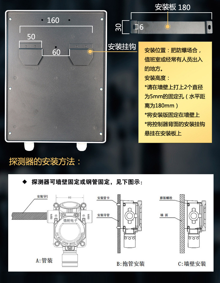 可燃气体报警器尺寸说明